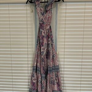 Caroline Constas Pink and Blue Boho Maxi Dress